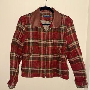 Vintage- Ralph Lauren Women's Red and Brown Plaid Bomber Jacket
